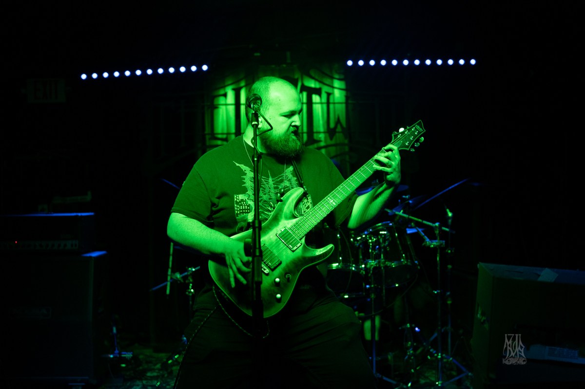 Jordan Farrow, who performs under the pseudonym Lord Kaiju, leads Oxygen Destroyer during a set at The Lost Well in Austin, Texas, on Saturday, May 23, 2026. (Erik Bredthauer | @necroblancaphotos)